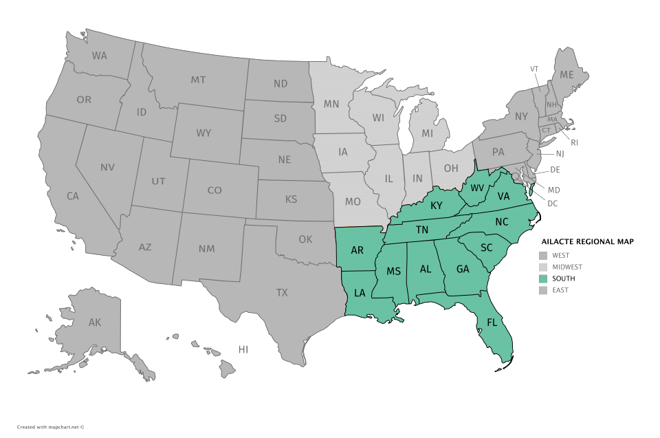 AILACTE SOUTH REGION MAP